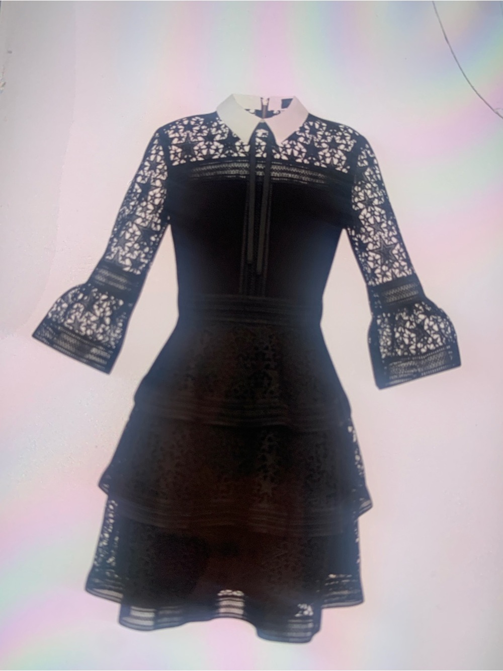 Ted Baker London Black Star Lace Ruffle Dress with White Collar